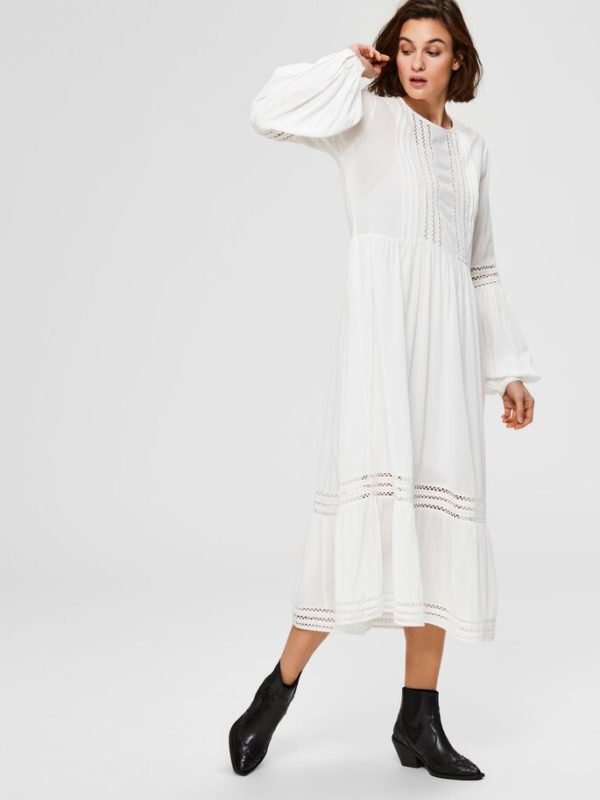 Selected Femme Valentina midi dress White