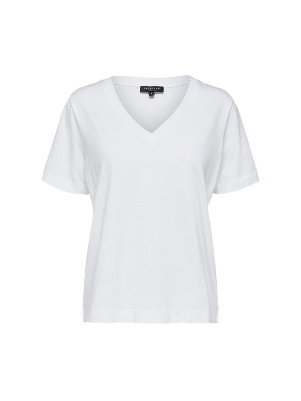 Selected Femme Essential Standard v-neck Bright white