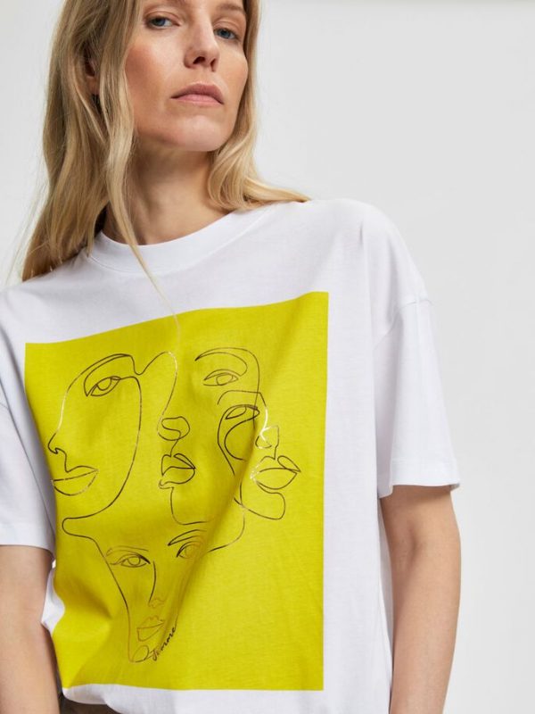 Selected Femme Faces tee Bright white