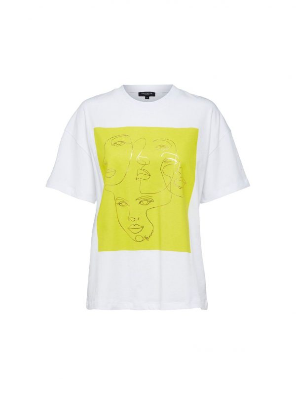 Selected Femme Faces tee Bright white