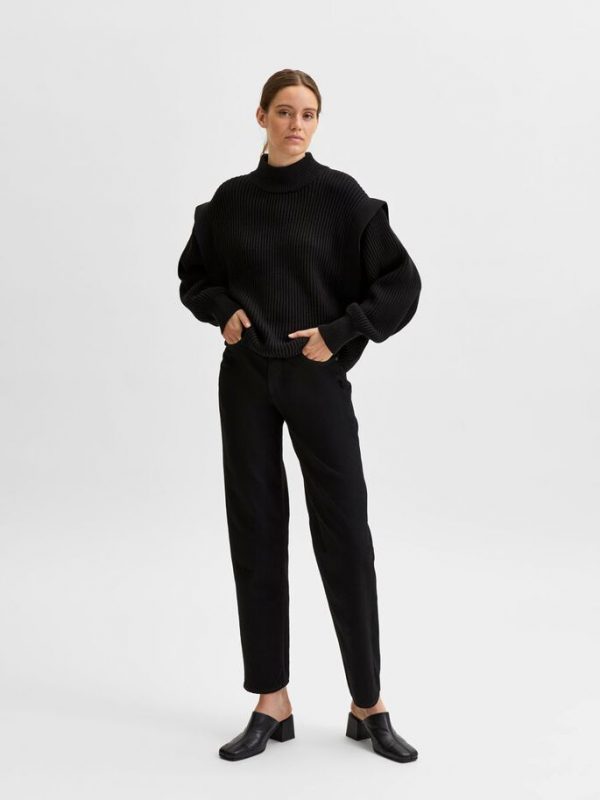 Selected Femme Fray zip off knit Black