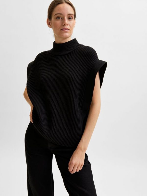 Selected Femme Fray zip off knit Black