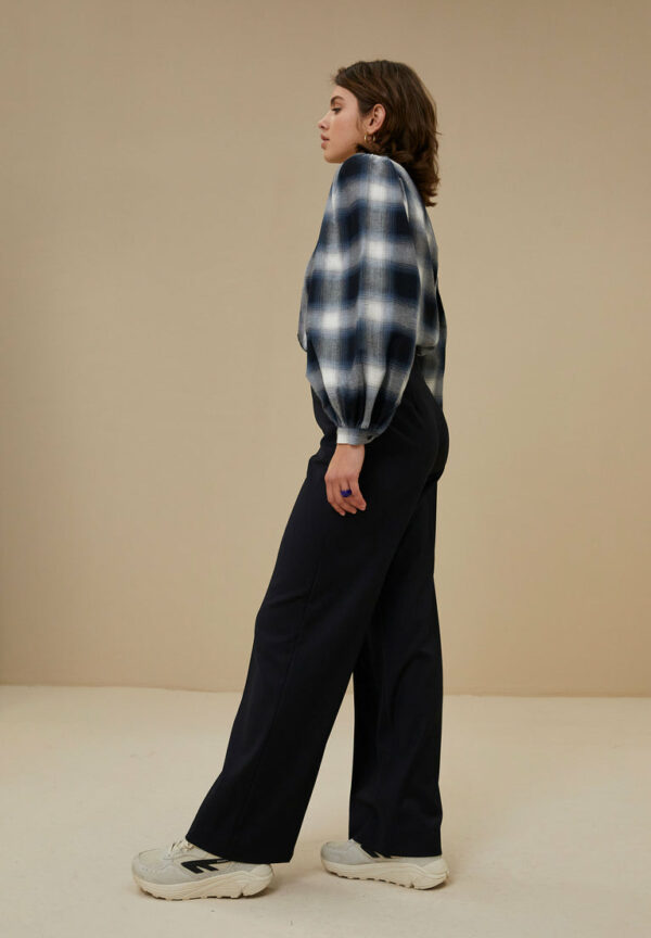 By Bar Day check blouse Blue night