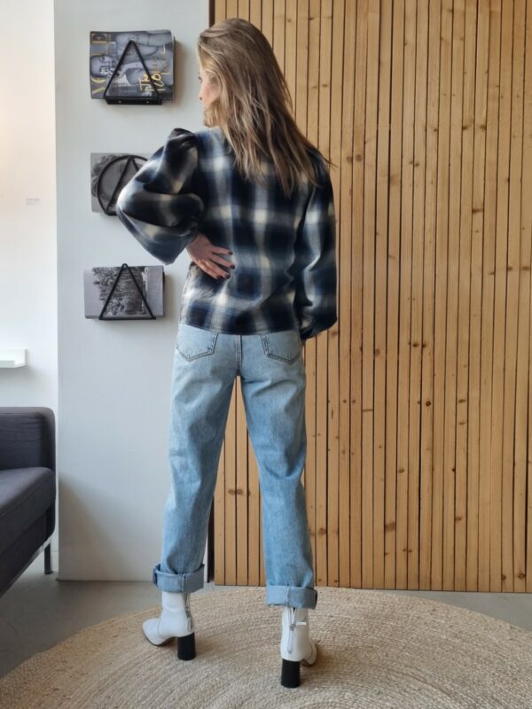 By Bar Day check blouse Blue night