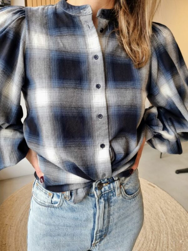 By Bar Day check blouse Blue night