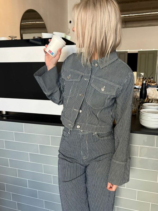 Selected Femme Myra short denim jacket Stripes